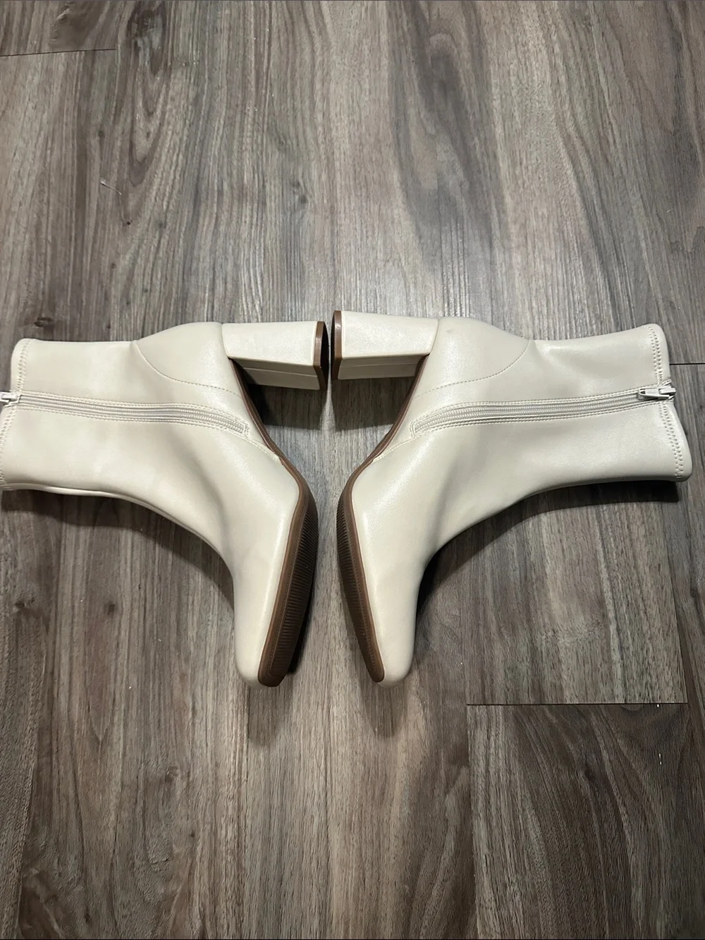 a new day Cream Pointed Toe Ankle Booties with Block Heel
